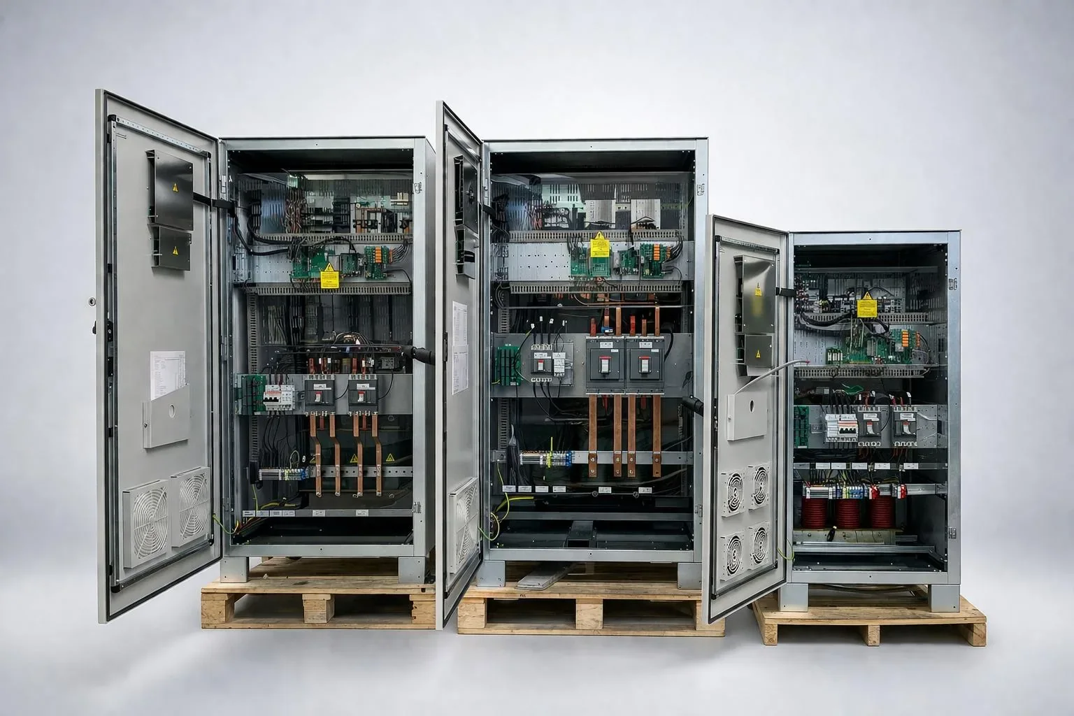 Ensemble d’armoires industrielles ouvertes de conversion d’énergie